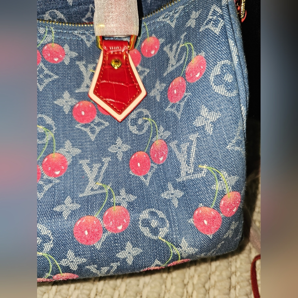 CUTE DENIM BAG Large SPEEDY Denim Cherries LV X TM MURAKAMI - Picture 13 of 17